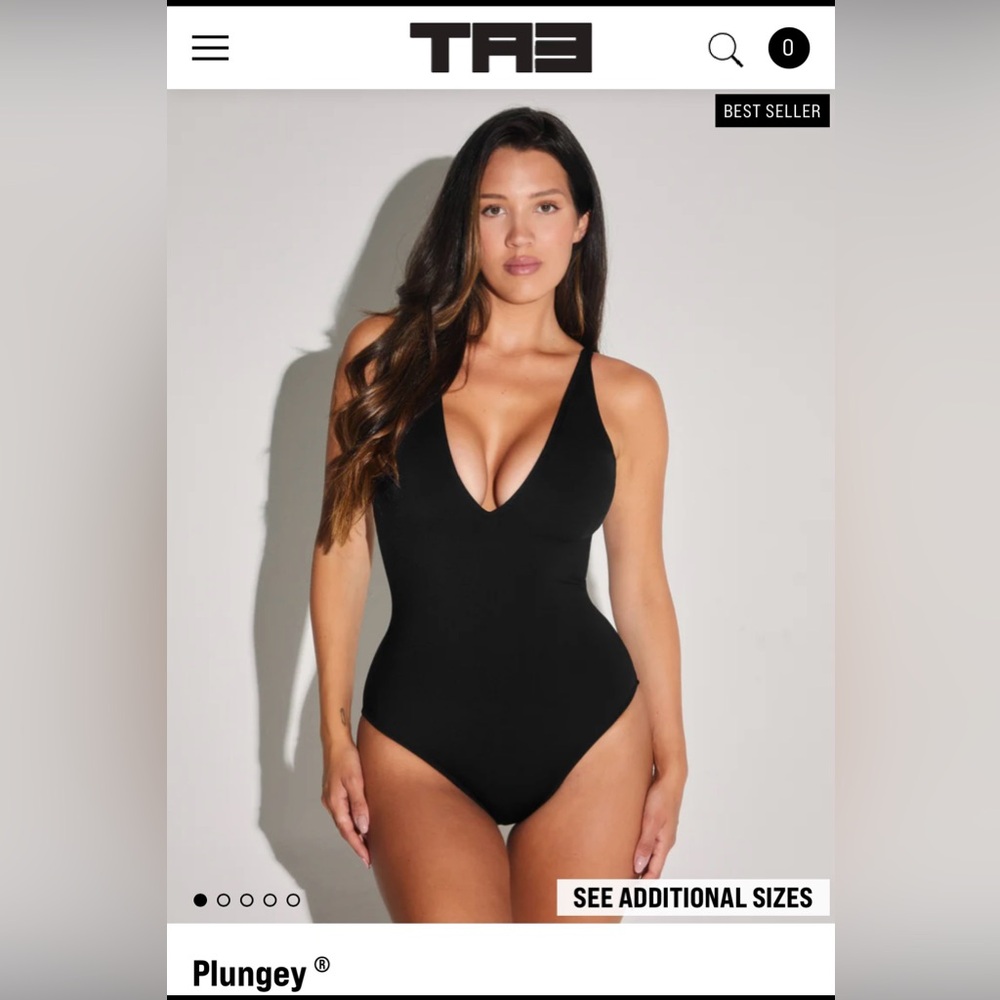 TA3 Swim Plungey
Black One Piece Swimsuit with Plunging V-Neckline